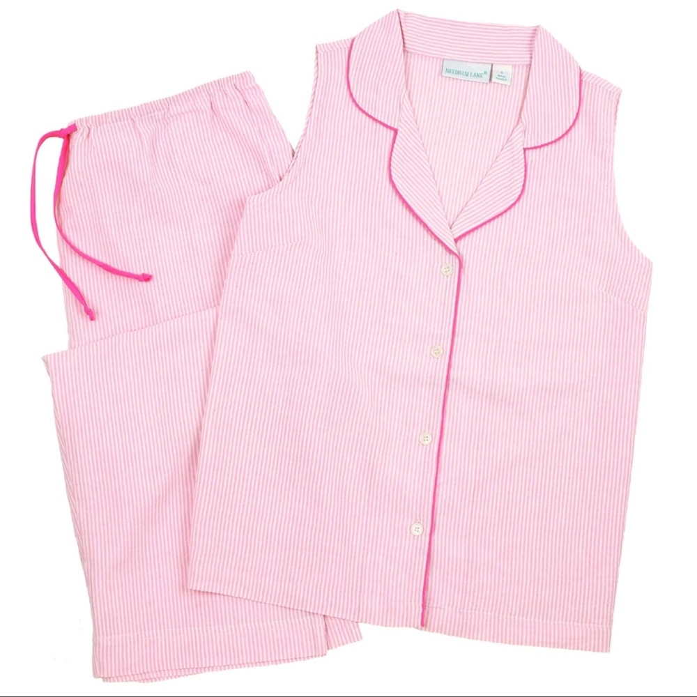NWT Seersucker Pink PJ Cropped Set Sz S